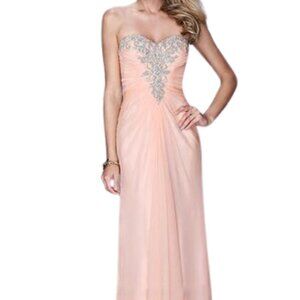 La Femme Peach Strapless Prom Dress